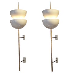 A Pair of Rare Grand Scaled Mid Century Wall Sconces by Stilnovo