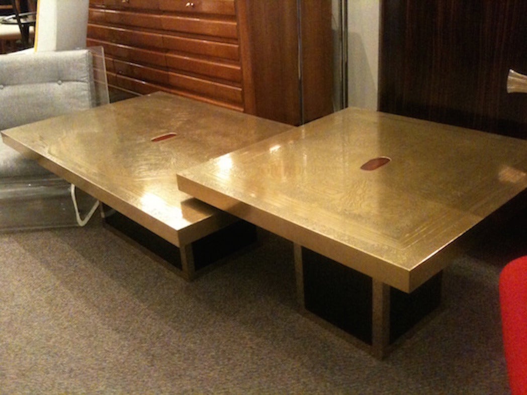 Two-Piece Cocktail Table in Etched Brass and Agate by Elias Segura Pasqual In Excellent Condition For Sale In New York, NY