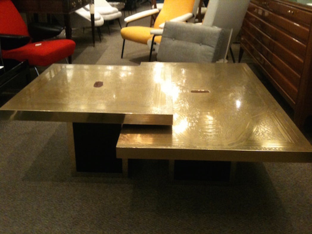 Belgian Two-Piece Cocktail Table in Etched Brass and Agate by Elias Segura Pasqual For Sale