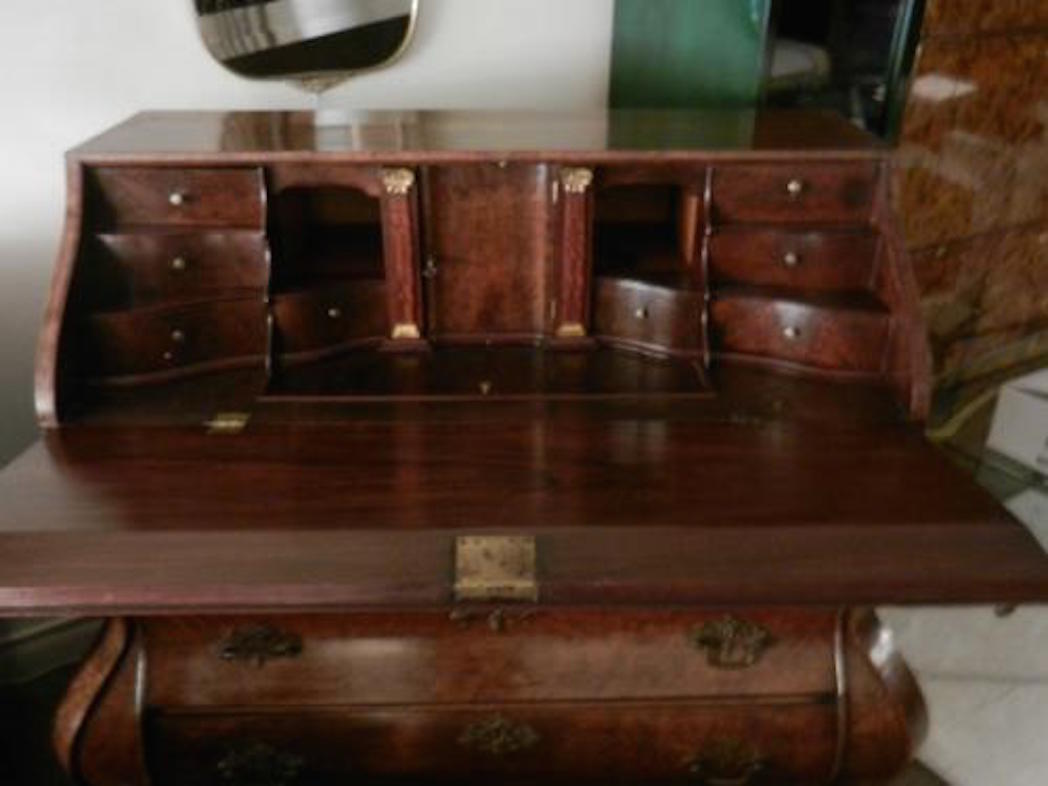 Rococo Late 18th Century Dutch Drop Front Desk in Burl Walnut For Sale