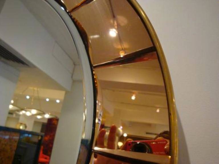 Italian Crystal Arte Large Round Mid-Century Wall Mirror For Sale