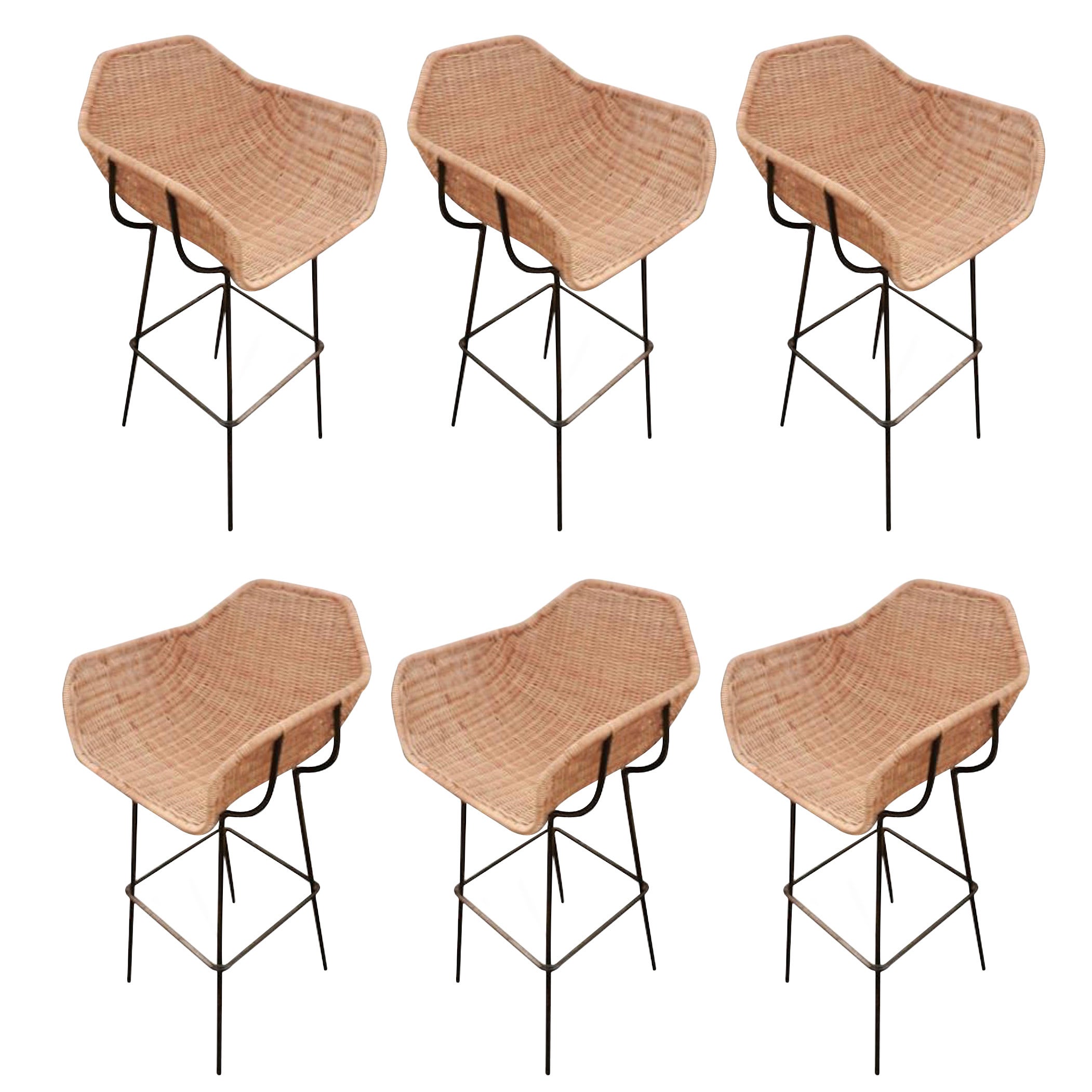 Set of Six Mid-Century Bar Stools Attributed to Charles Ramos France, circa 1960 For Sale