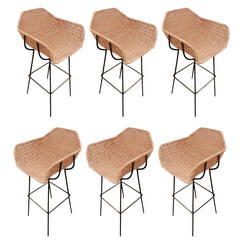 Set of Six Mid-Century Bar Stools Attributed to Charles Ramos France, circa 1960