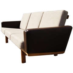 Two-Tone Sofa with Leather Arms by Hans Wegner for Getama