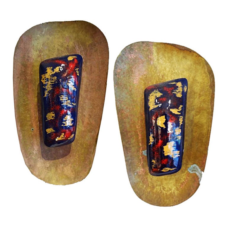 Pair of Mid-Century Lacquer and Brass Sconces in the Style of Paolo Di Poli For Sale
