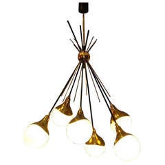 A Six Light Modernist Chandelier by Stilnovo