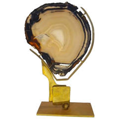 Agate and Brass Table Sculpture in the Style of Willy Daro