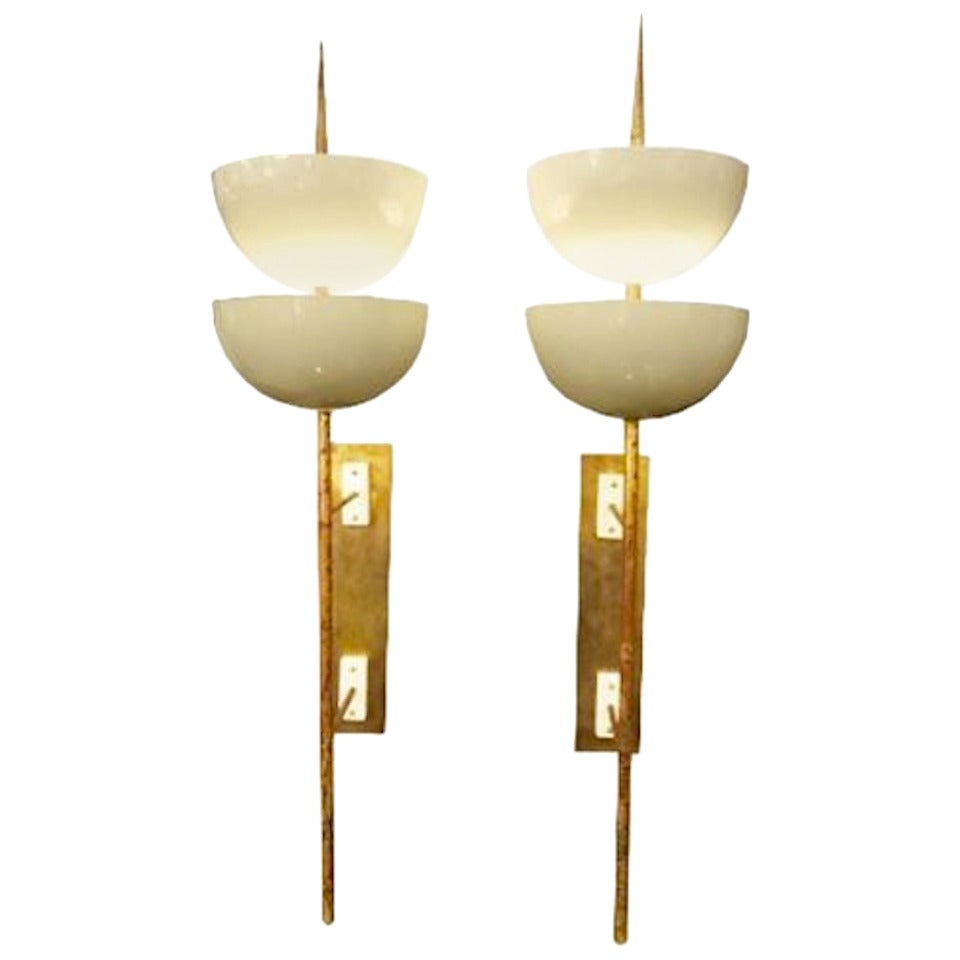Pair of Rare Grand Scaled Mid-Century Wall Sconces by Stilnovo