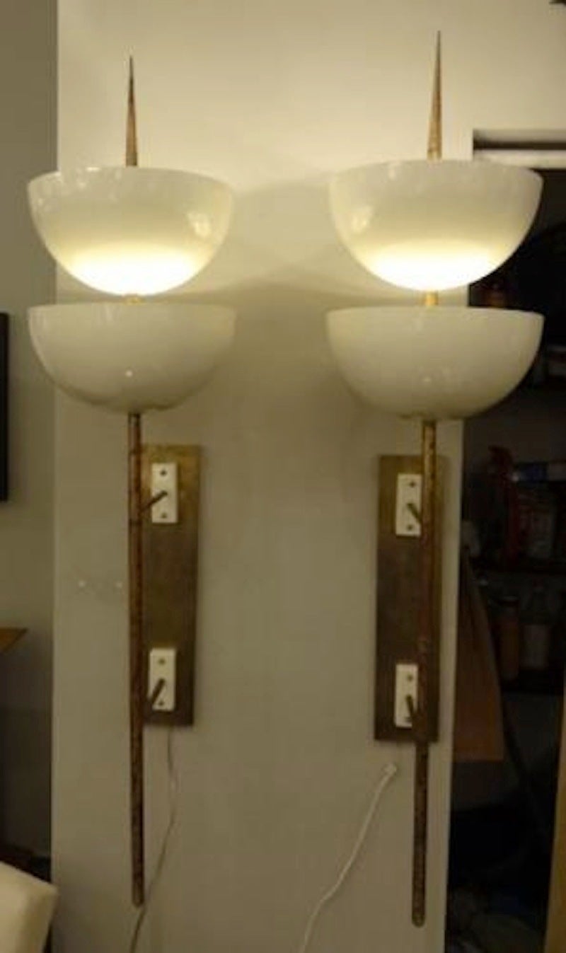 Mid-Century Modern Pair of Rare Grand Scaled Mid-Century Wall Sconces by Stilnovo