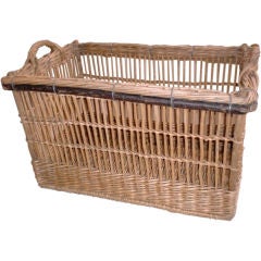 Vintage Large Straw and Wood Basket