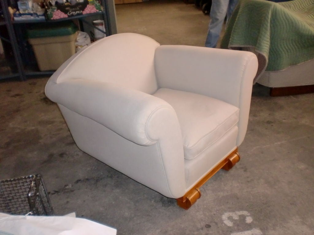 Pair of French Large Rollarm Upholstered Chairs