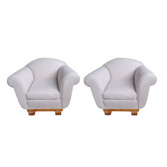 Pair of French Large Rollarm Upholstered Chairs