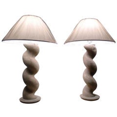 Pair of Bleached Column Lamps