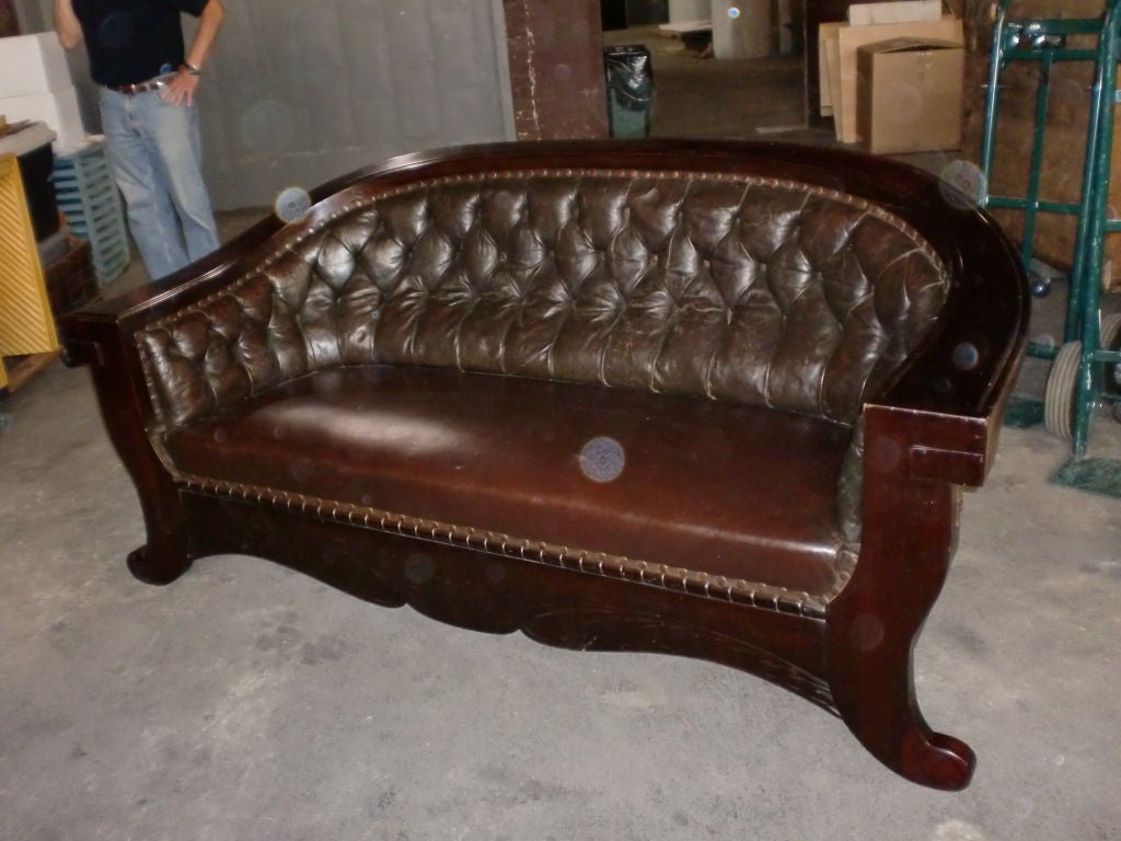 Unique Danish Biedermeier Leather Tufted Sofa