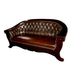 Antique Unique Danish Biedermeier Leather Tufted Sofa