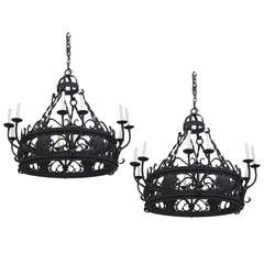 Pair of Large Iron Chandeliers
