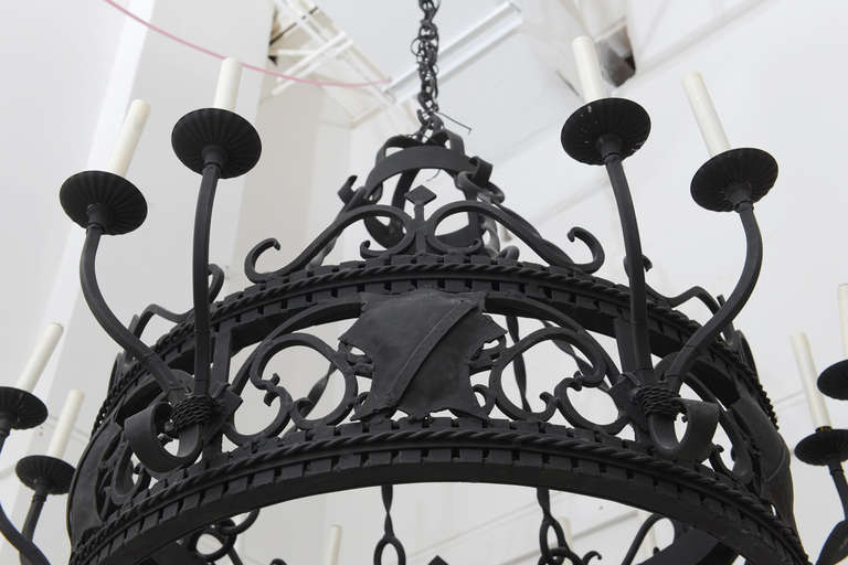 Pair of Large Iron Chandeliers In Good Condition For Sale In West Palm Beach, FL