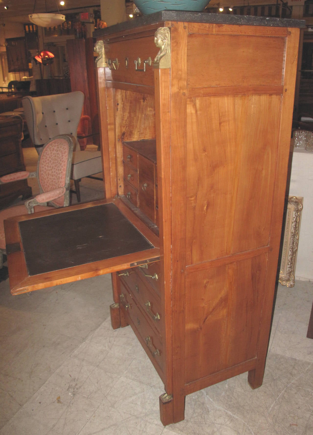 French 19th Century Directoire Cherrywood Fall-Front Secretaire Abattant In Good Condition In Hudson, NY