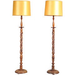 Pair of Late 19th-Early 20th Century Pair of Indian Bone Inlaid Floor Lamps