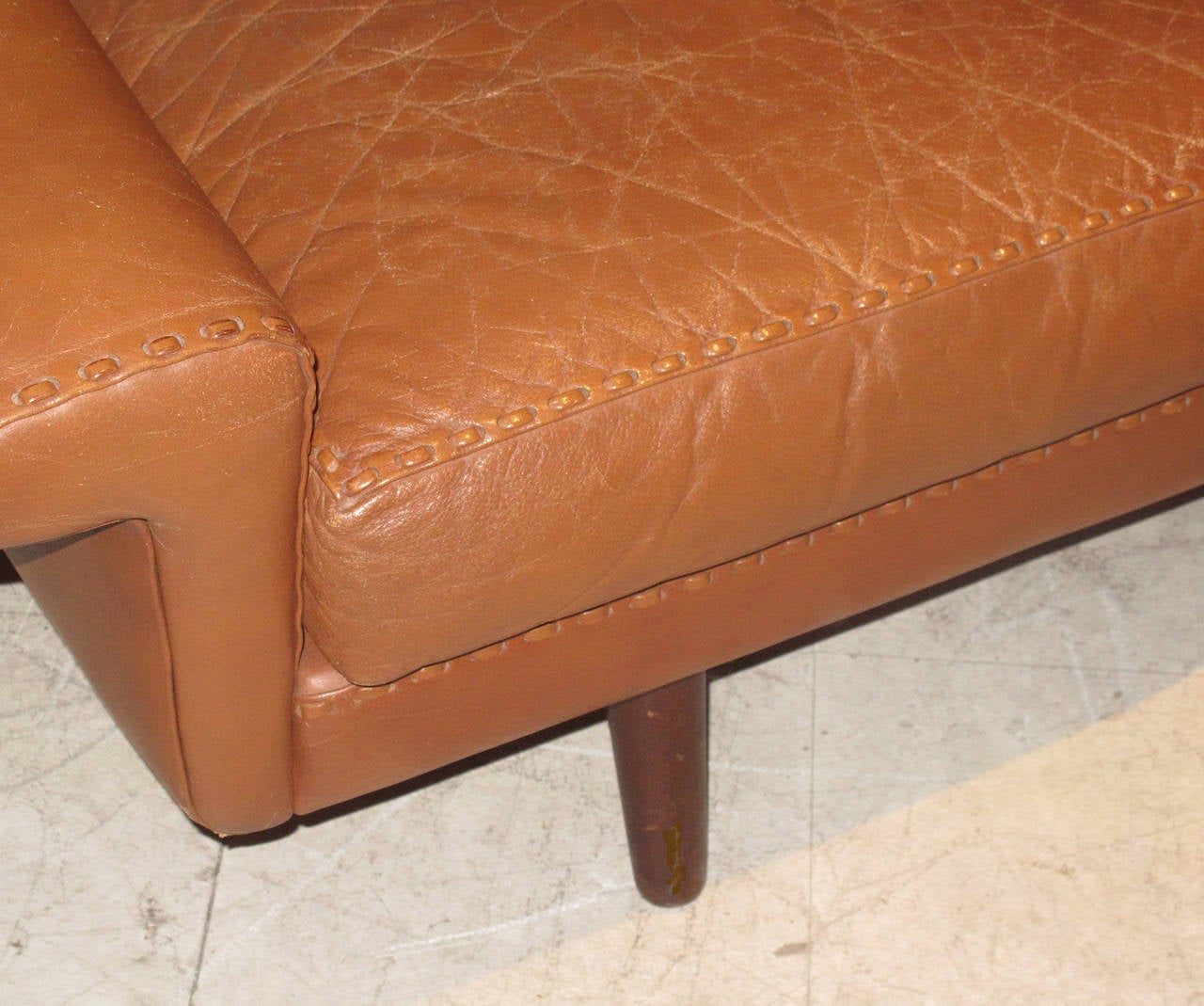 Mid-20th Century Danish Modern Leather Sofa with Stitching Detail