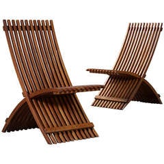 Pair of Danish Folding Mahogany Garden Chairs