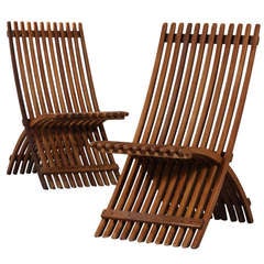 Pair of Danish Folding Mahogany Garden Chairs