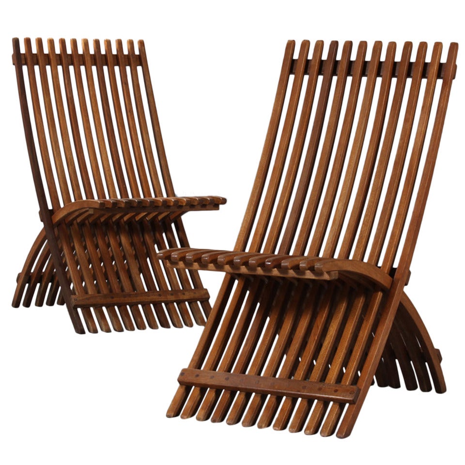 Pair of Danish Folding Mahogany Garden Chairs at 1stDibs