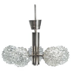 Danish Four Arm Light Fixture of Chrome and Pressed Glass Globes