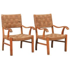 Pair of Danish Oak Frame Armchairs with Papercord Weaving 10