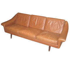 Danish Modern Leather Sofa with Stitching Detail 10