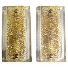 Pair of Carl Fagerlund for Orrefors Gold and Clear Wall Sconces