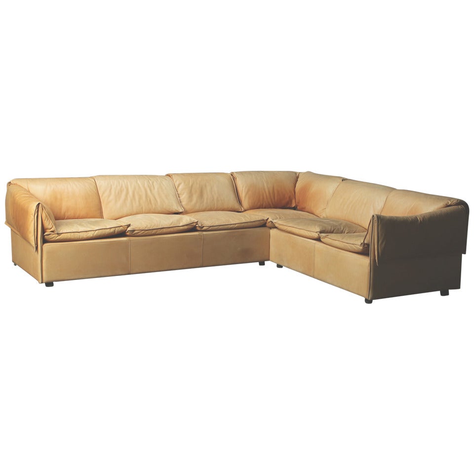Danish Modern 1970s Three Part Leather Corner Sofa
