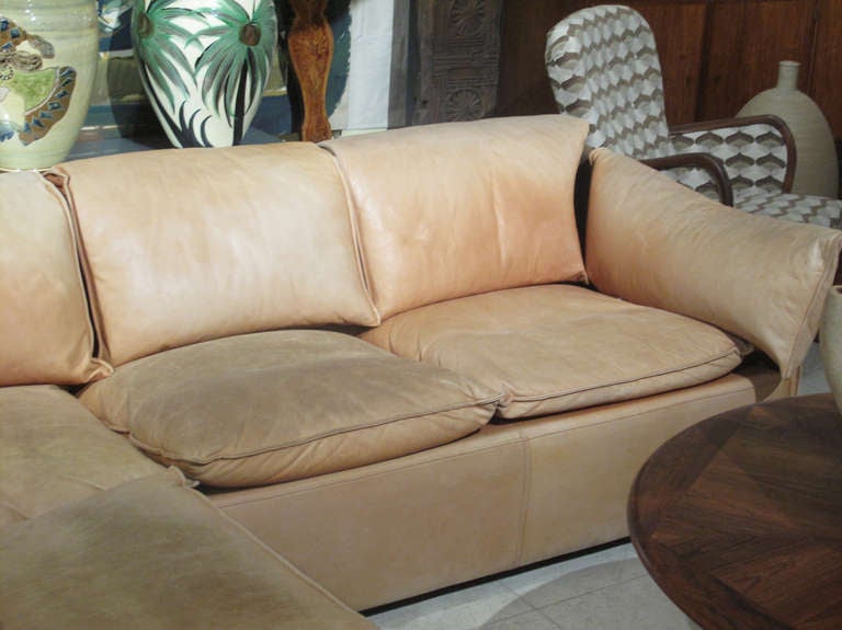 Mid-Century Modern Danish Modern 1970s Three Part Leather Corner Sofa