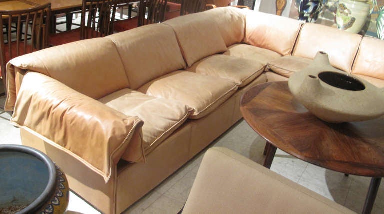 Danish Modern 1970s Three Part Leather Corner Sofa In Good Condition In Hudson, NY