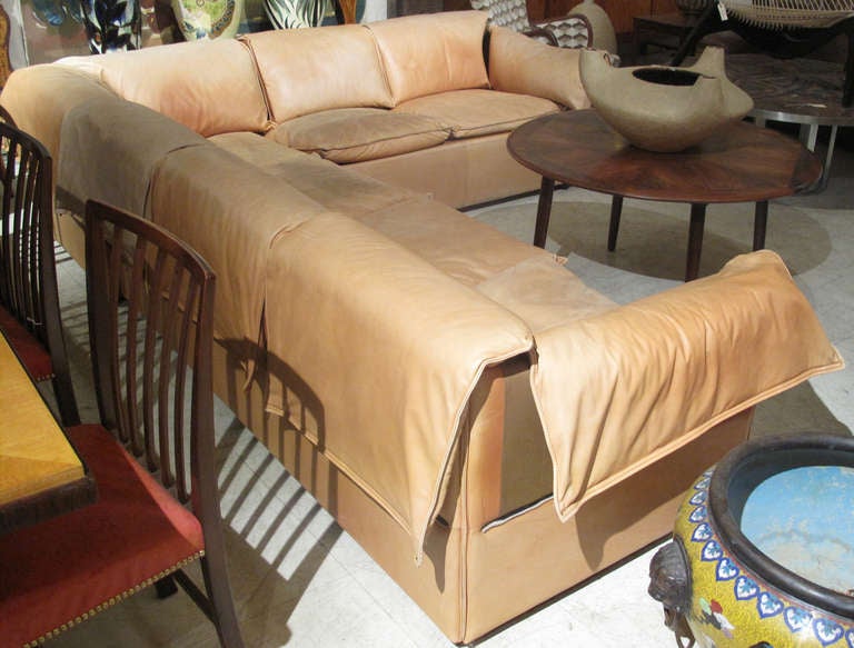 Mid-20th Century Danish Modern 1970s Three Part Leather Corner Sofa