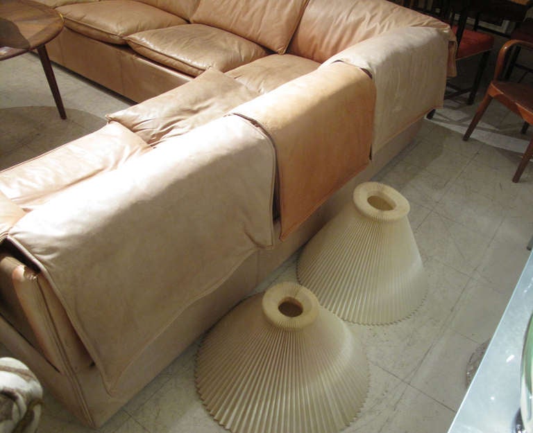 Wood Danish Modern 1970s Three Part Leather Corner Sofa