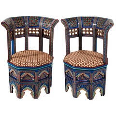 Pair of Moroccan Painted and Gilded Chairs