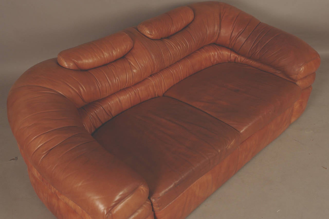 Italian Leather Two-Seat Sofa Designed by Jonathan de Pas in 1968 and Produced by Zanotta.