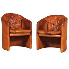 Pair of Danish 1960s Small Leather Upholstered Tub Chairs