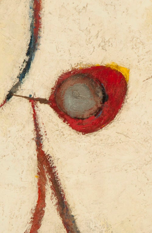 Abstract painting in the manner of Miro by 'Zeich' dated 1951.  Oil on canvas.  Extremely thick compacted paint giving a hard glazed appearance.