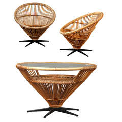 Danish Rattan Lounge Set Comprised of Two Chairs and Table