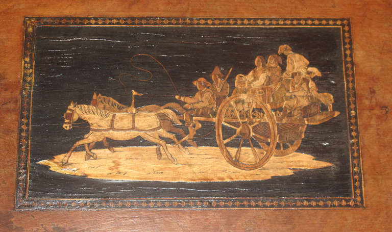 Italian Walnut Two-Tier Side Table with Pictorial Marquetry Inlay
