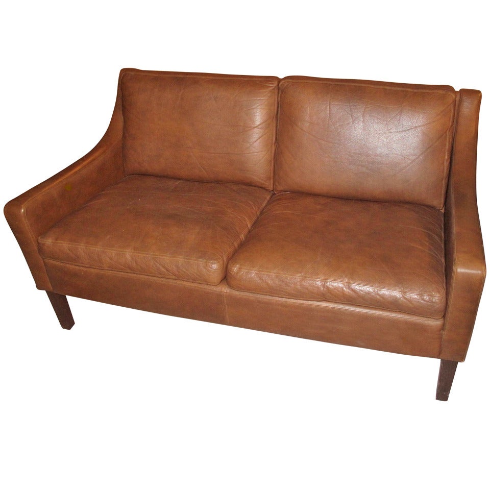 Danish Modern Small-Scale Loveseat Upholstered in Leather