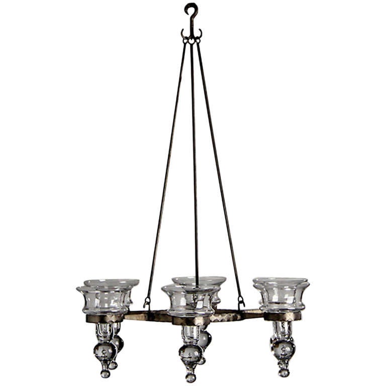 Scandinavian Wrought Chandelier With Glass Bobeches For At 1stdibs Scandinavian Wrought Chandelier With Glass Bobeches For