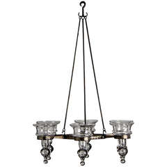 Scandinavian Wrought Chandelier with Glass Bobeches