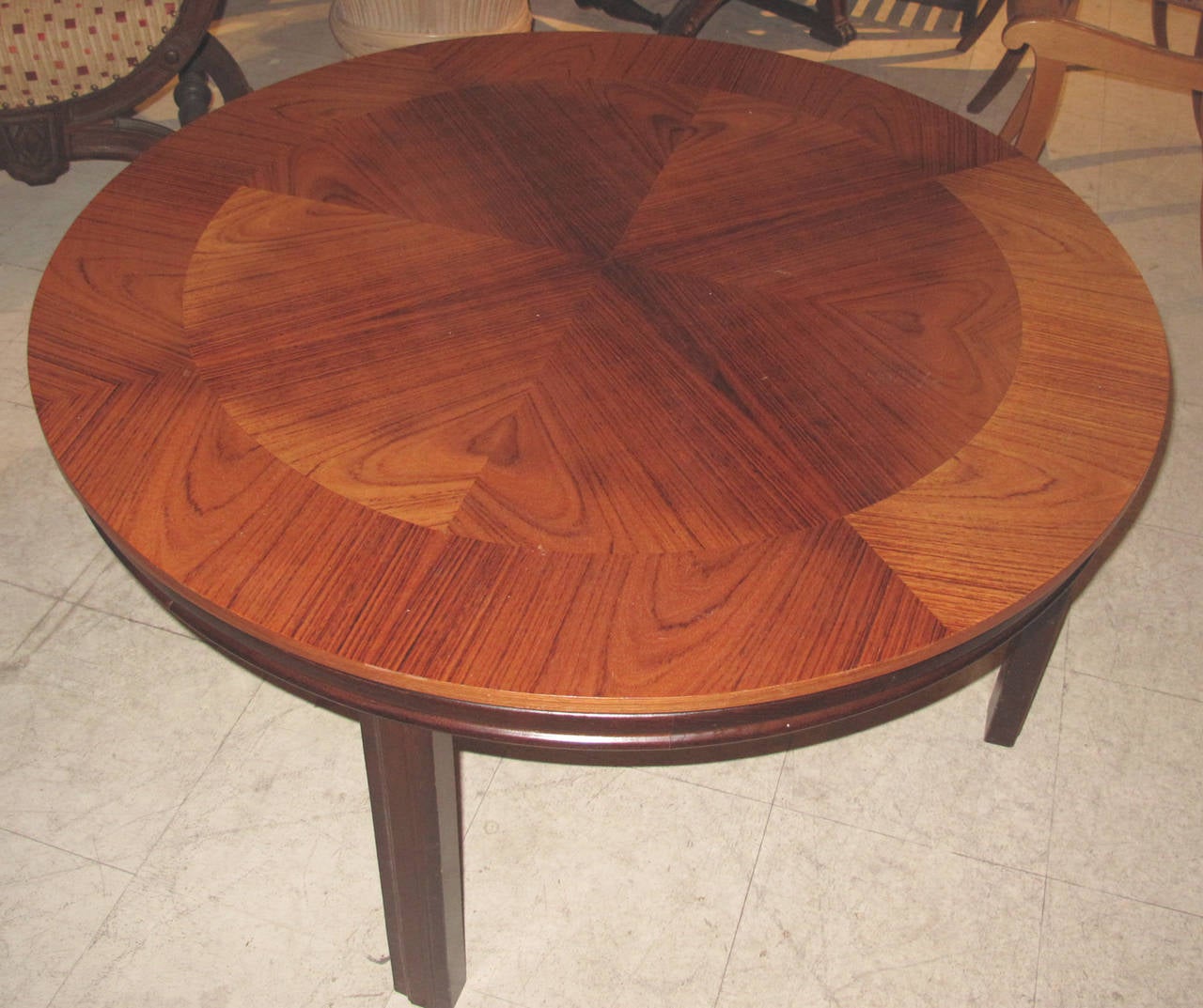 Mid-Century Modern Danish Mahogany Circular Coffee or Low Table with Patterned Top