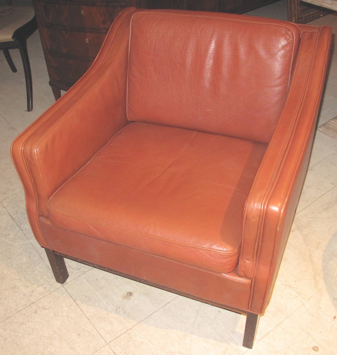 Large-Scale Danish Leather Upholstered Club Chair In Good Condition In Hudson, NY