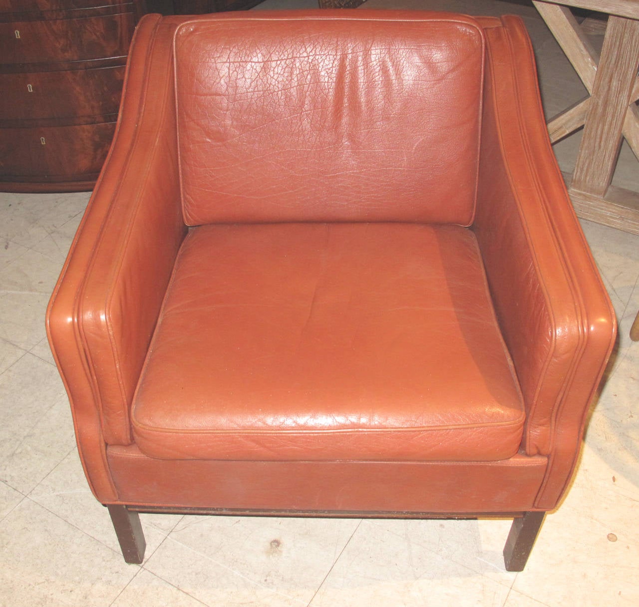 Mid-Century Modern Large-Scale Danish Leather Upholstered Club Chair