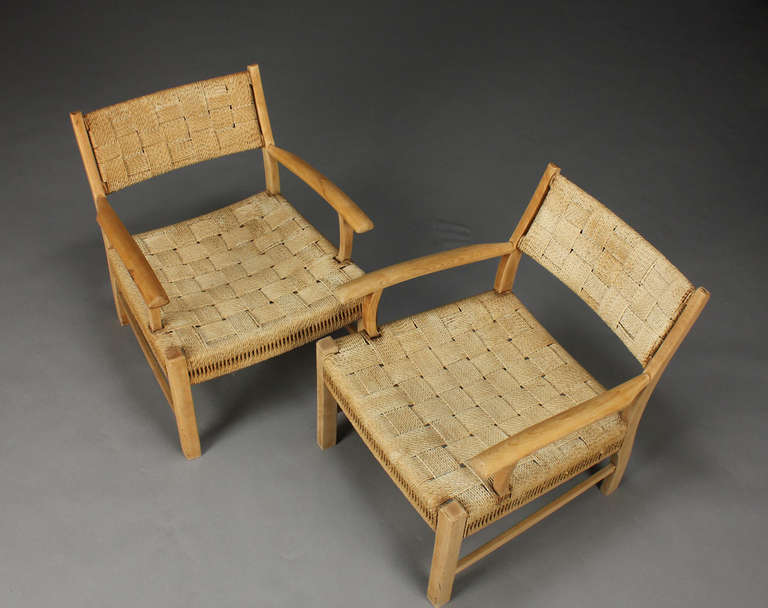 Pair of Danish Beech and Papercord Weave Armchairs In Good Condition In Hudson, NY
