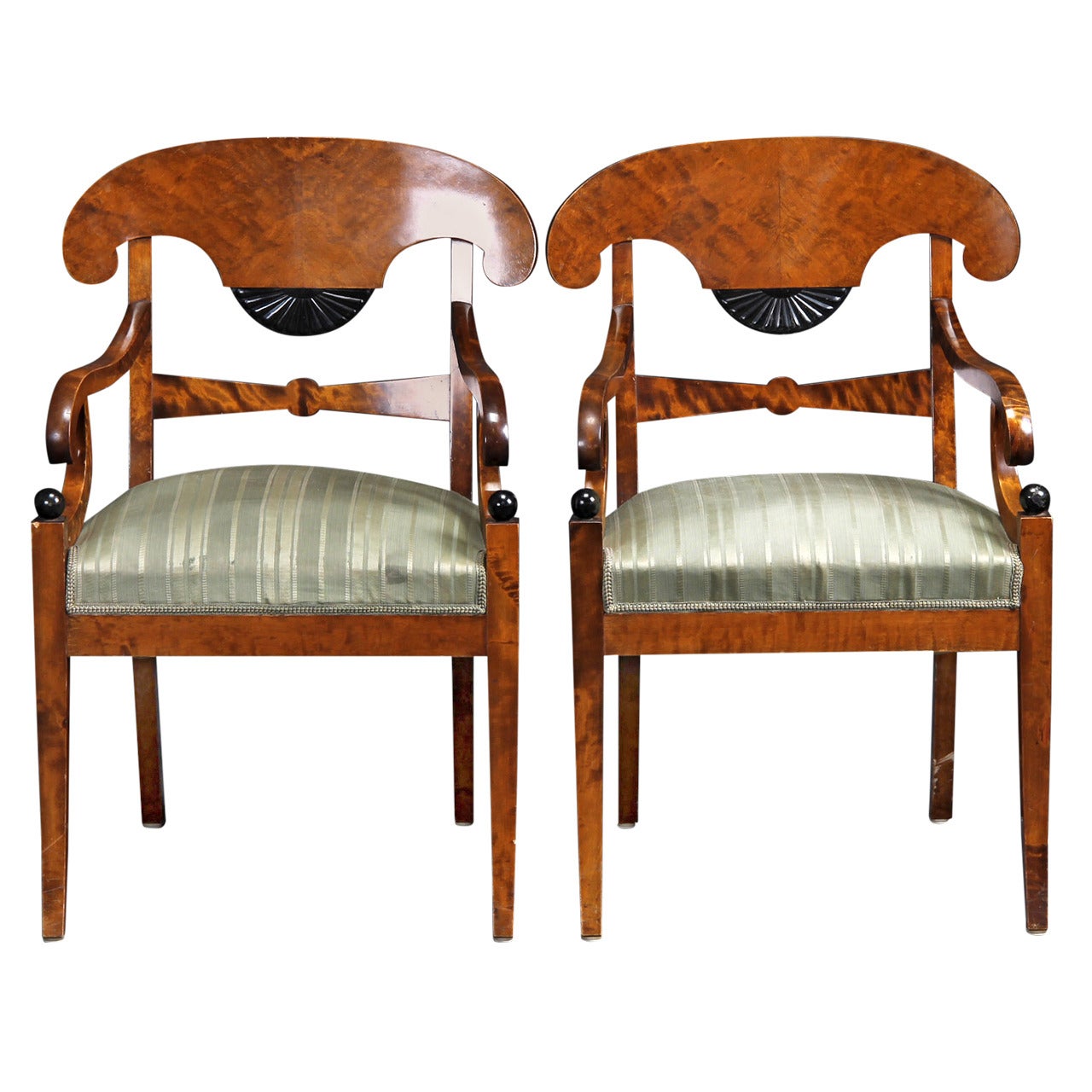 Pair of Swedish Birch and Ebonized 19th Century Armchairs For Sale